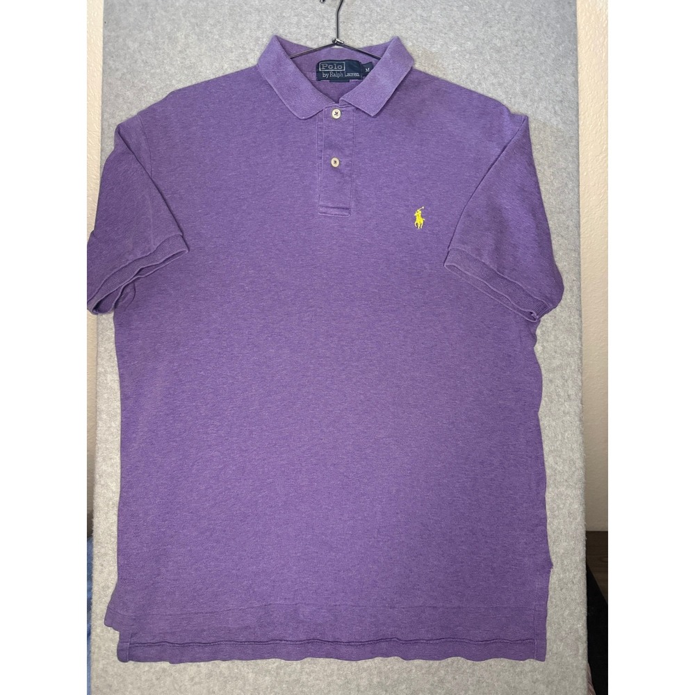 Polo Ralph Lauren Mens Short Sleeve Polo Shirt Purple Yellow Pony Size M